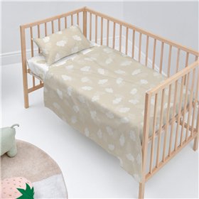 Bedding set HappyFriday Basic Kids Clouds Beige Baby Crib 2 Pieces