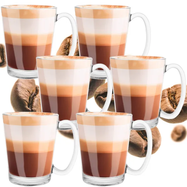 Kahvi- ja teelasit Springos HA7497, 6 kpl, 300 ml kahvalla, latten setti