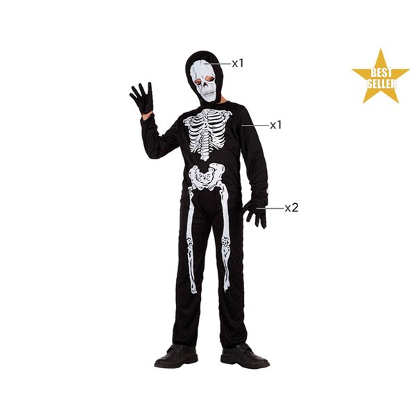 Costume for Children Black Skeleton 7-9 Years (3 Pieces)