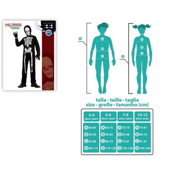 Costume for Children Black Skeleton 7-9 Years (3 Pieces)