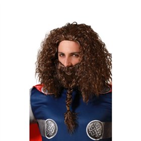 Wig with beard Male Viking Brown