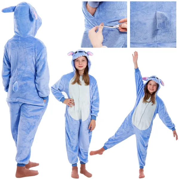 Lasten kigurumi-yöpuku Stitch, yksiosainen haalari Springos HA5065, koko 120-130 cm