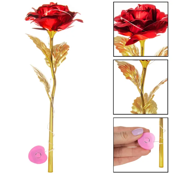 Eternal Rose Springos HA5158, 25 cm, LED Light Decoration, Red Flower