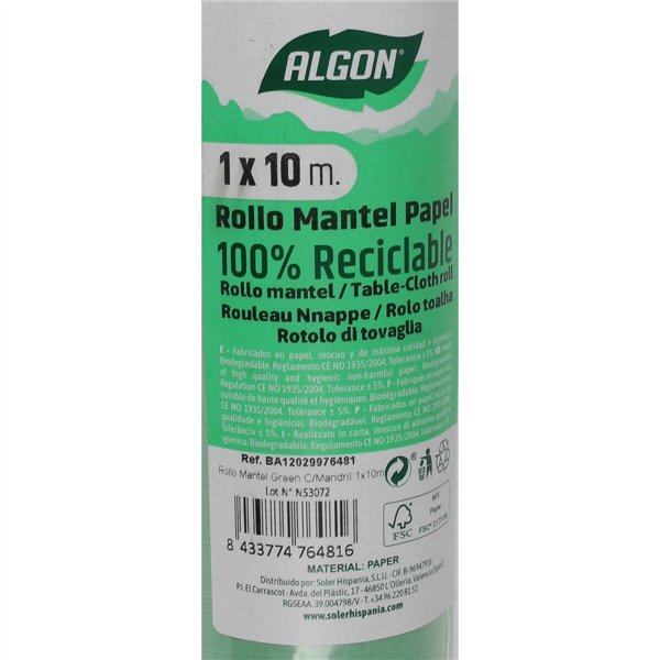 Tablecloth roll Algon Green 1 x 10 m (12 Units)