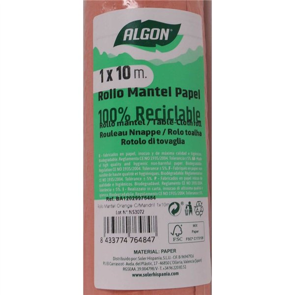 Tablecloth roll Algon Orange 1 x 10 m (12 Units)