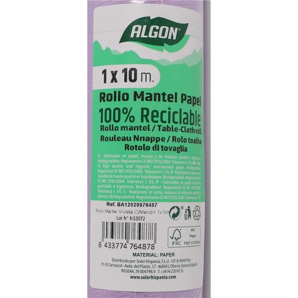 Tablecloth roll Algon Violet 1 x 10 m (12 Units)