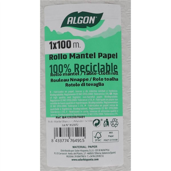 Tablecloth roll Algon Disposable White 1 x 100 m (6 Units)