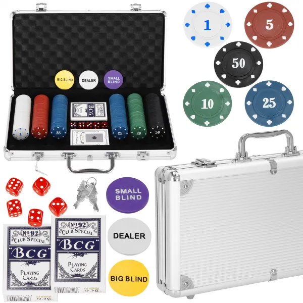 Poker set 300 chips, cards, mat, dice, case Springos KG0022