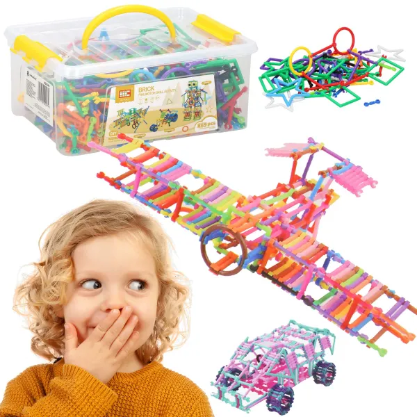 Construction and assembly blocks for children Springos KG0040, 869 pcs, colorful tubes