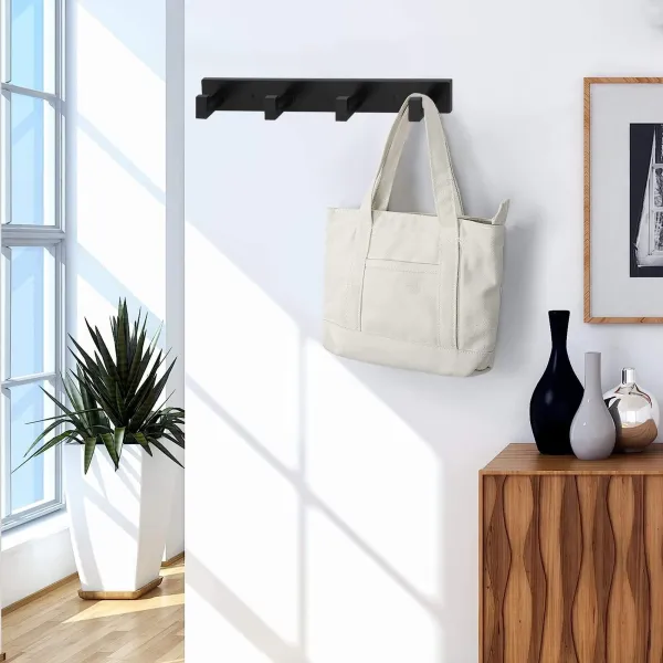 Wall-mounted bathroom hanger with 4 hooks Springos HA5178, aluminum, black, for hallway and kitchen
