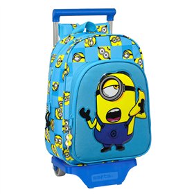 School Rucksack with Wheels Minions Minionstatic Blue 26 x 34 x 11 cm