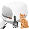 Closed Cat Litter Box with Scoop Springos PA0335 49x36x35 cm Gray-White