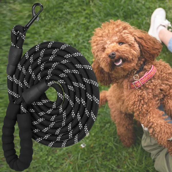 Rope Training Leash for Dogs up to 50 kg with Handle Springos PA0331 3 m Black-White