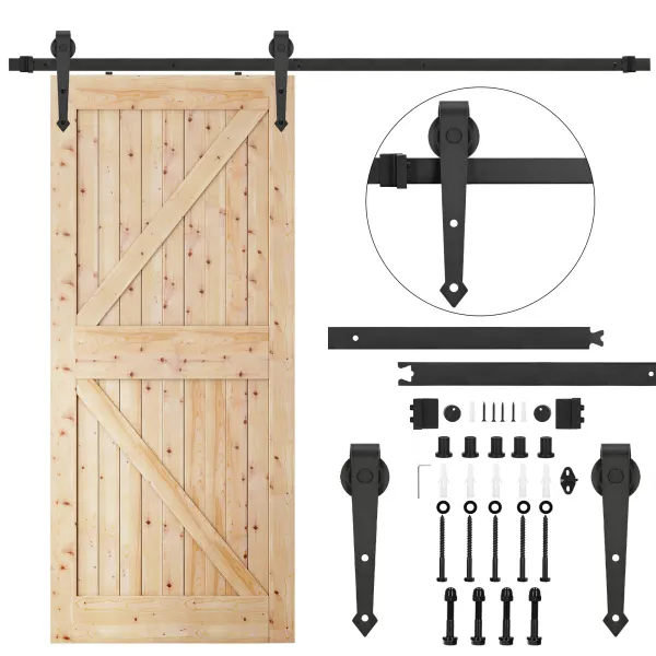 Liukuovijärjestelmä Springos HA5003, 200 cm, kisko enintään 100 kg, barn door, koristeellisilla kiinnikkeillä, teräs, musta