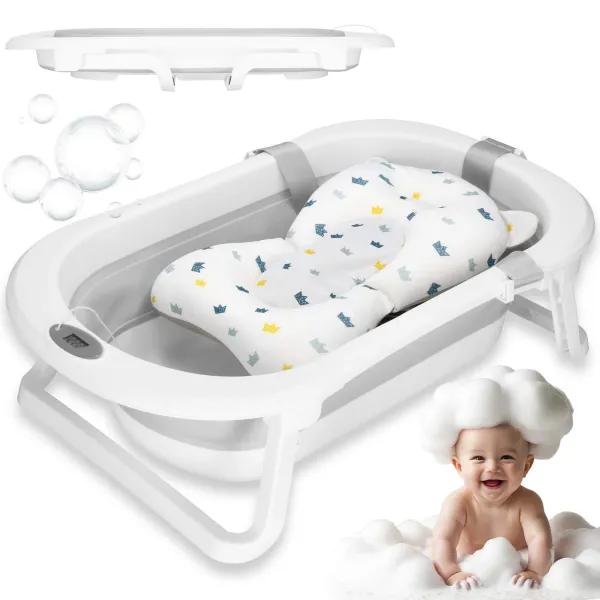 Portable Baby Bath Springos SB0060 40 L white-grey with cushion, plug and thermometer