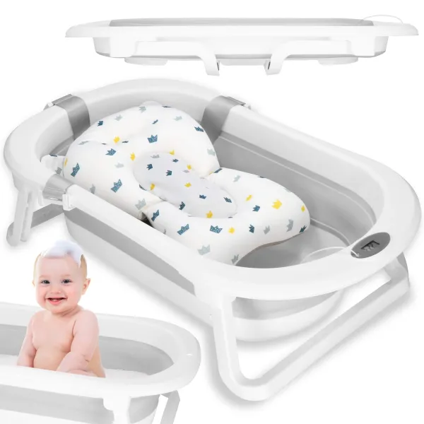Portable Baby Bath Springos SB0060 40 L white-grey with cushion, plug and thermometer