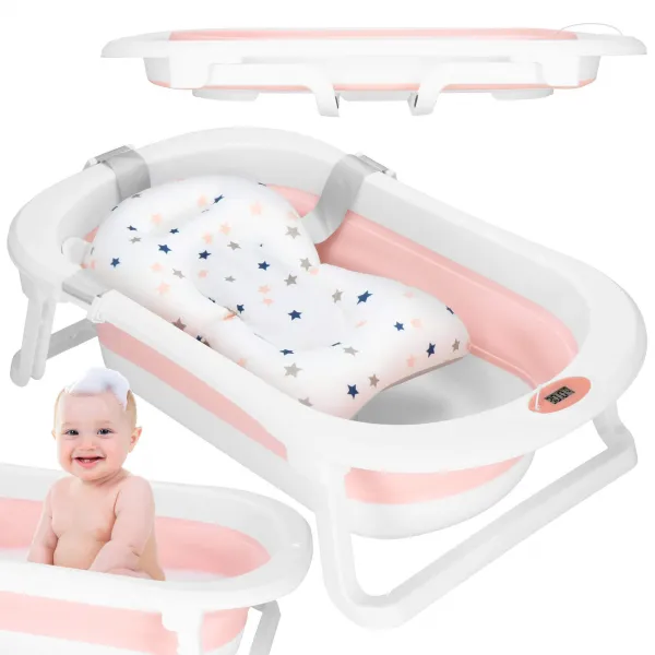Portable Baby Bath Springos SB0061 40 L white-pink with plug and thermometer