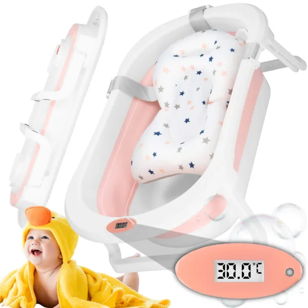 Portable Baby Bath Springos SB0061 40 L white-pink with plug and thermometer