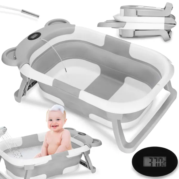 Baby Bathtub Springos SB0062, silicone, with drain plug and thermometer, 27.5 L, portable, white-gray