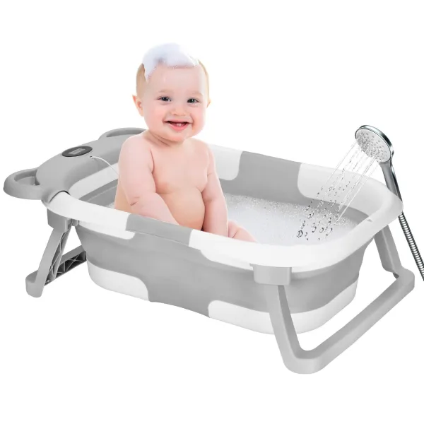 Baby Bathtub Springos SB0062, silicone, with drain plug and thermometer, 27.5 L, portable, white-gray