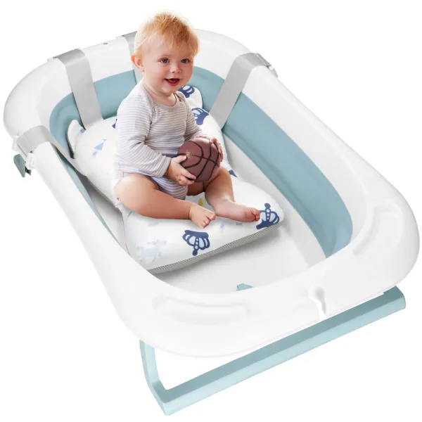 Baby Bathtub Springos SB0063, foldable, 35 L, with thermometer and pillow, white-blue