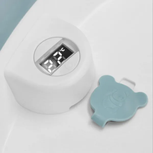 Baby Bathtub Springos SB0063, foldable, 35 L, with thermometer and pillow, white-blue