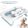 Baby Bathtub Springos SB0063, foldable, 35 L, with thermometer and pillow, white-blue