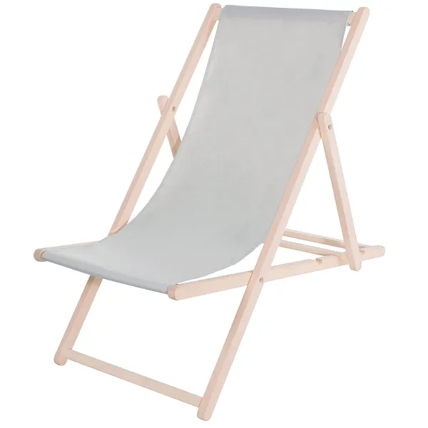 Deck chair Springos DC0001 LGRAY, wooden, light gray fabric, 3-position adjustable