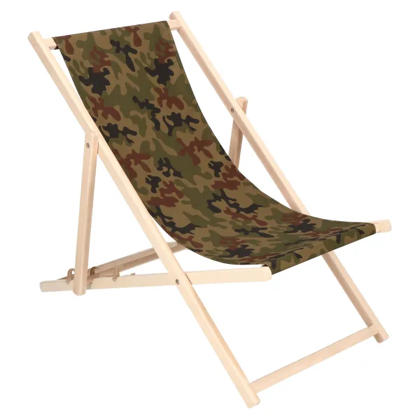 Садовый лежак Springos DC0001 MORO, деревянный, регулируемый в 3 положениях, ткань с камуфляжным принтом