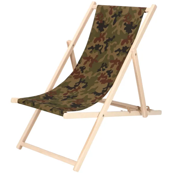 Garden deck chair Springos DC0001 MORO, wooden, 3-position adjustable, camouflage fabric