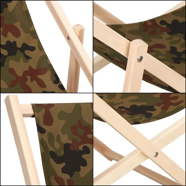 Garden deck chair Springos DC0001 MORO, wooden, 3-position adjustable, camouflage fabric