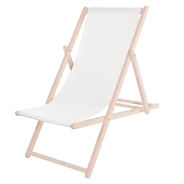 Garden deck chair Springos DC0001 WH, wooden, 3-position adjustable, white fabric
