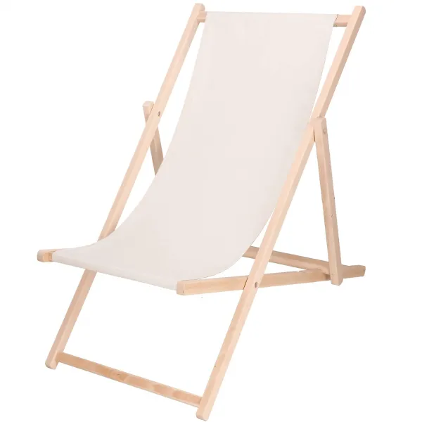 Garden deck chair Springos DC0010 ECRU, wooden, 3-position adjustable, ecru fabric