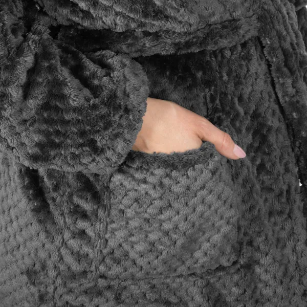 Women's bathrobe with hood Springos HA7364, size L/XL, dark gray