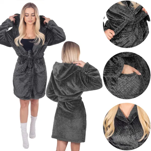 Naiste kapuutsiga hommikumantel Springos HA7364, suurus L/XL, tumehall