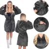 Women's bathrobe with hood Springos HA7364, size L/XL, dark gray
