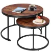 Loft-style coffee table set Springos HF0034, 2 pcs, steel, industrial design, round, Ø 70 cm / 39.5 cm