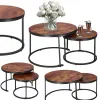 Loft-style coffee table set Springos HF0034, 2 pcs, steel, industrial design, round, Ø 70 cm / 39.5 cm