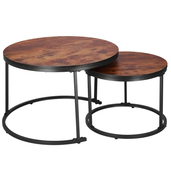 Loft-style coffee table set Springos HF0034, 2 pcs, steel, industrial design, round, Ø 70 cm / 39.5 cm