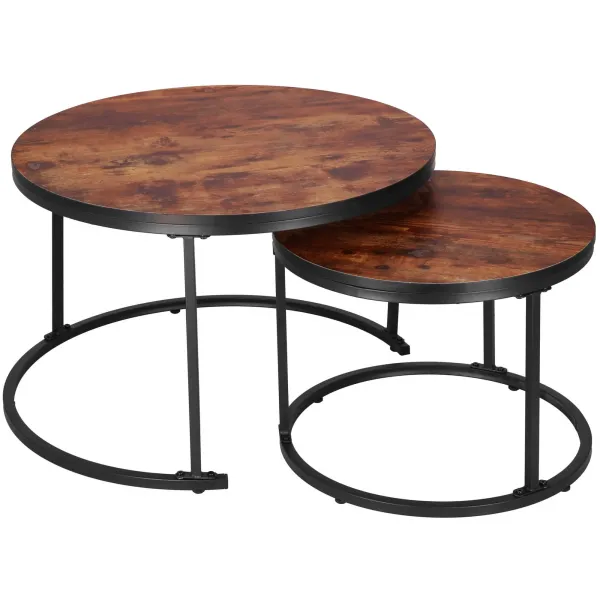Loft-style coffee table set Springos HF0034, 2 pcs, steel, industrial design, round, Ø 70 cm / 39.5 cm