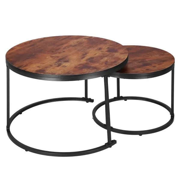 Loft-style coffee table set Springos HF0034, 2 pcs, steel, industrial design, round, Ø 70 cm / 39.5 cm